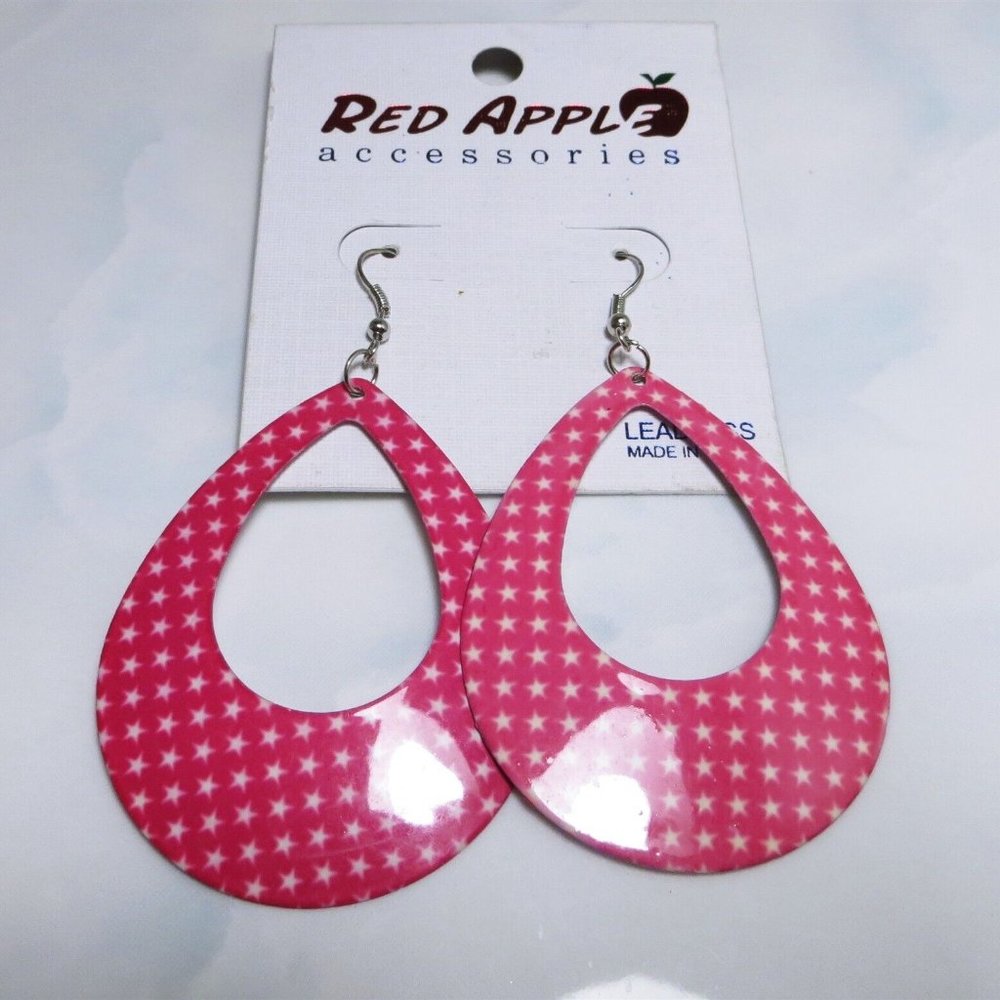Bold & Sassy Large Pink Dangle / Drop Hook Fastener Earrings by "Red Apple"